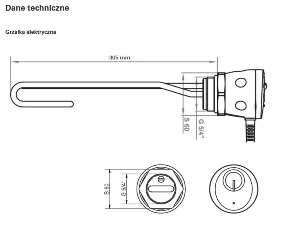 Grzałka elektryczna z termostatem o mocy 2,0 kW - obrazek 2